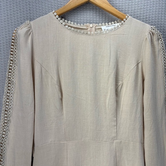 Selfie Leslie Flare Cuff Beige Mini Dress Women Med- 100% Linen Hello Molly - Picture 2 of 11